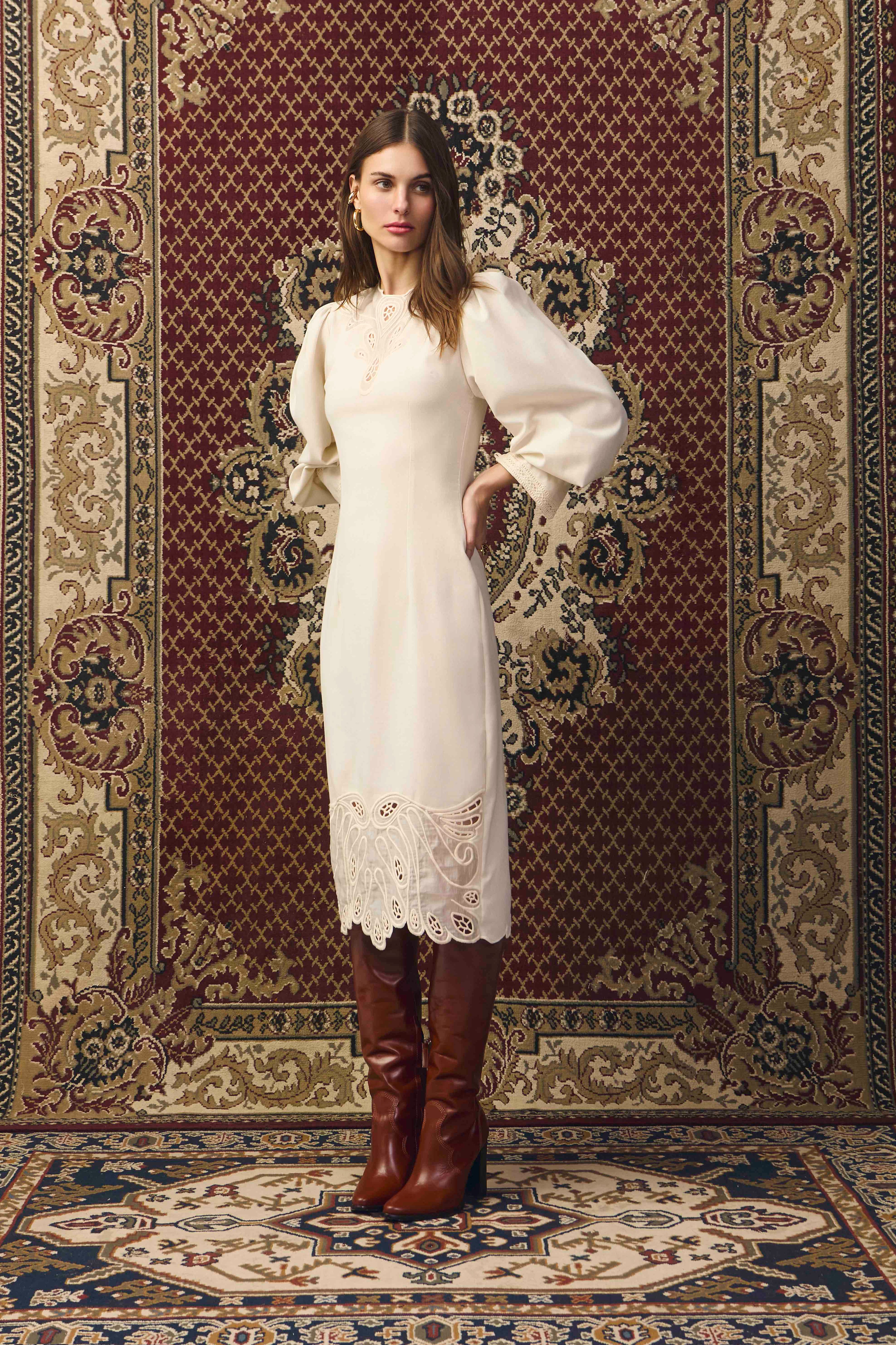 VESTIDO MIDI OFF WHITE RECHILIEU