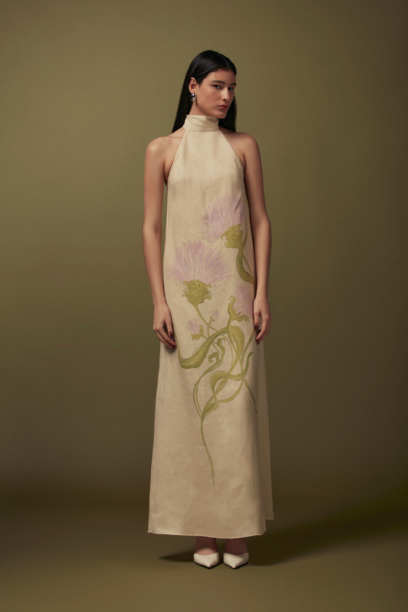 VESTIDO LINHO GOLA ALTA