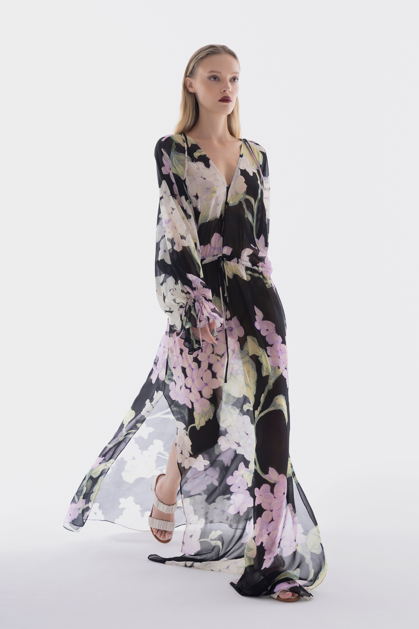 VESTIDO MANGA LONGA GEORGETTE