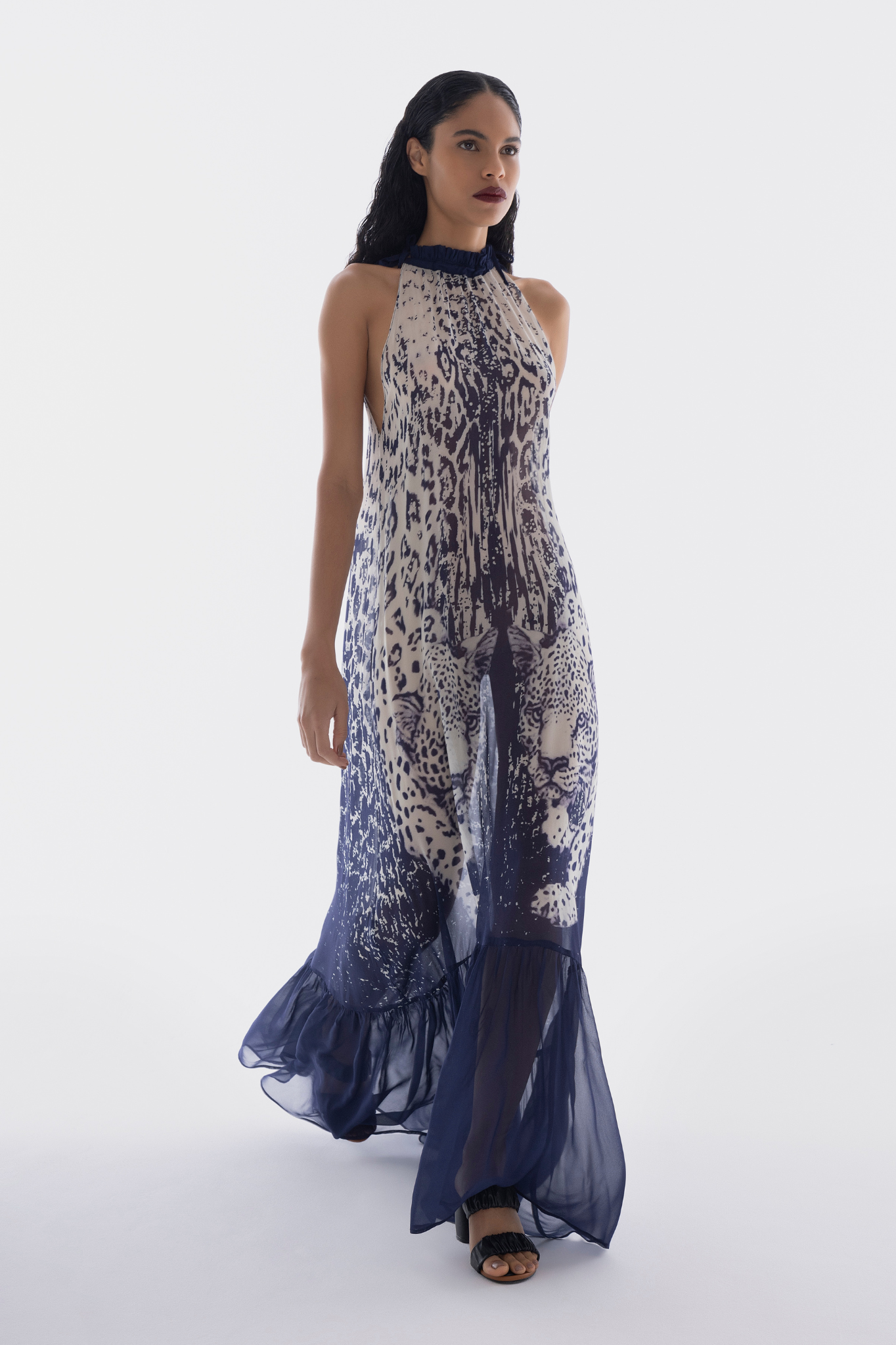 VESTIDO GOLA ALTA GEORGETTE