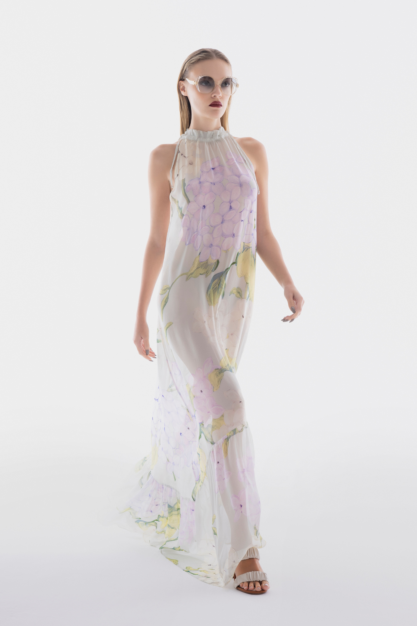 VESTIDO GOLA ALTA GEORGETTE