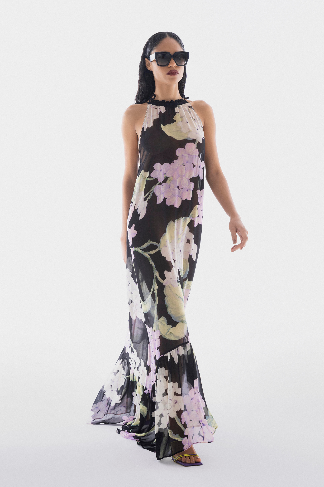 VESTIDO GOLA ALTA GEORGETTE